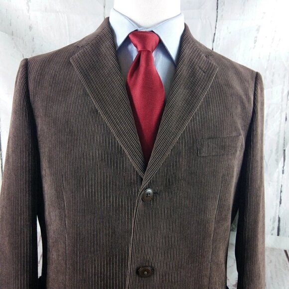 Johnston & Murphy Size L Polyester Blend 3 Btn Brown Pinstripe Blazer Sport Coat - Picture 2 of 12